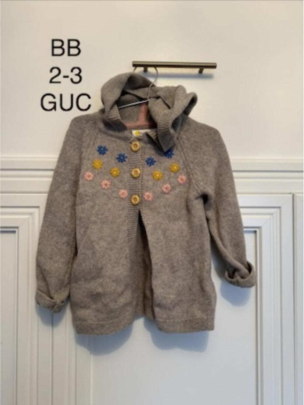 Baby Boden Toddler Hooded Cardigan Sweater with Floral Embroidery 2-3 Years